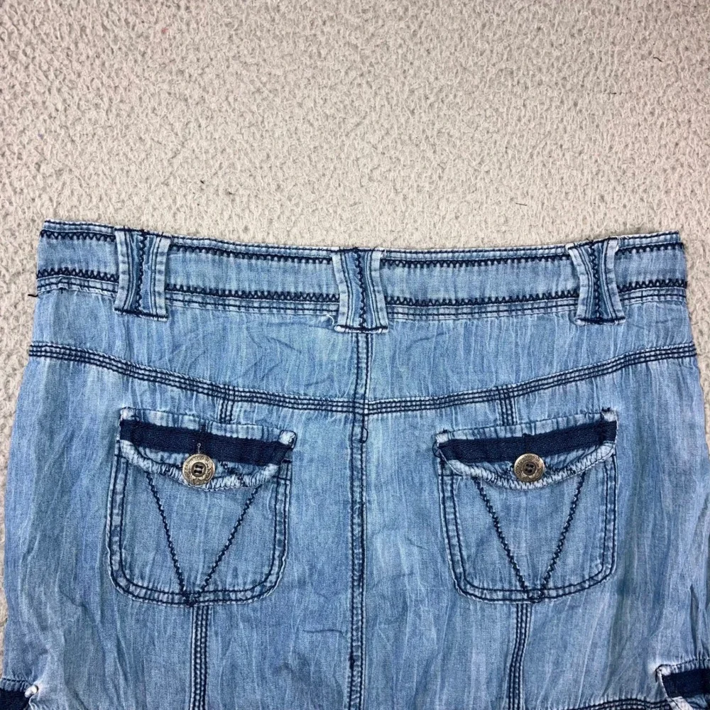 Vtg Denim Mini Skirt Women 32 Blue Contrast Stitch Paneled Y2K Boho 90s Festival
